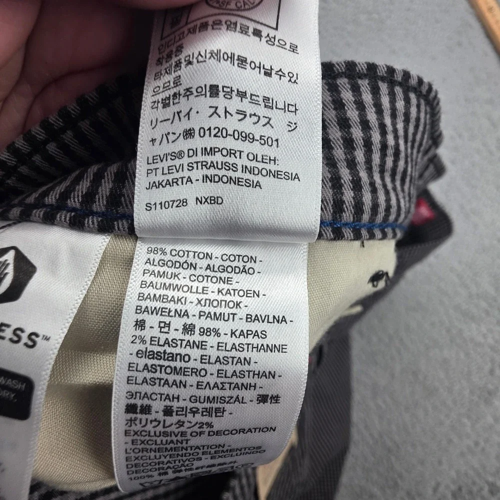 Levi's XX Chino Pants Men 38x30 Black White Gingham Standard Taper Stretch